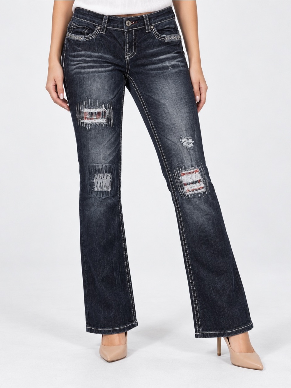 Twentyone Black rue21 Y2K Low Rise Patchwork Slim Boot Jeans 9/10R